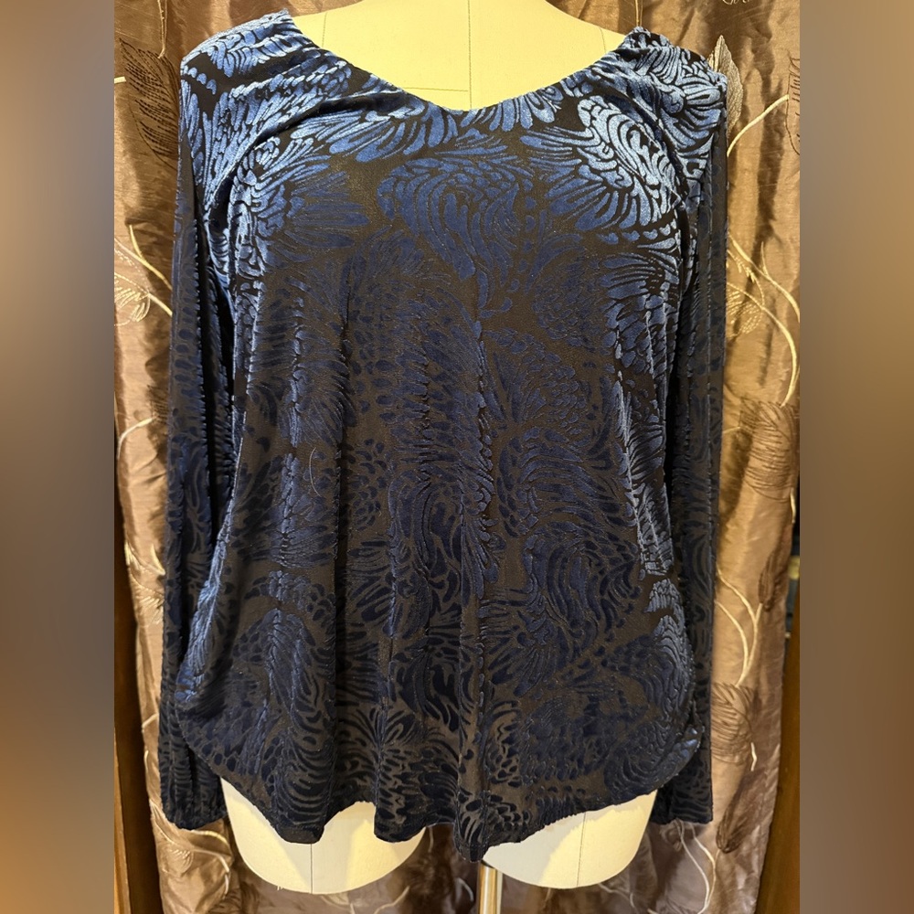 Torrid Velvet Blue Graphic Long Sleeve Blouse